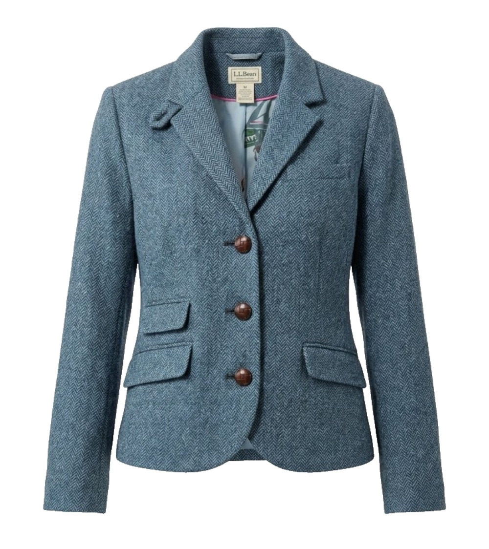 L.L. Bean Women's Blazer Herringbone Navy 14 Petite NWT Classic Tailored Jacket
